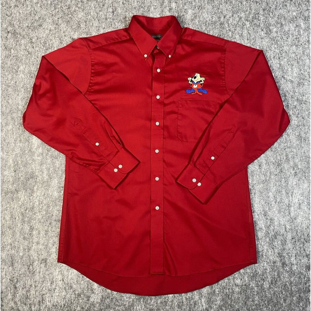 Van Heusen Underdog Wrinkle Free Regular Fit Red Dress Shirt Medium 15.5 33/34